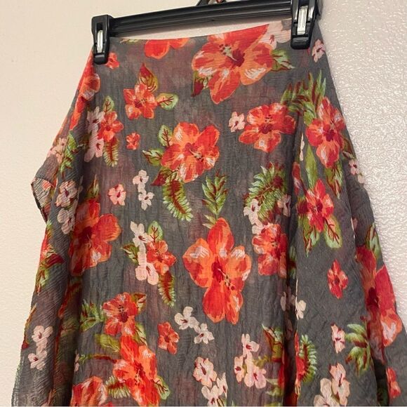 Gray red Hibiscus Tropical floral oversized scarf swimsuit cover-up scarf 35x66 - Picture 2 of 6